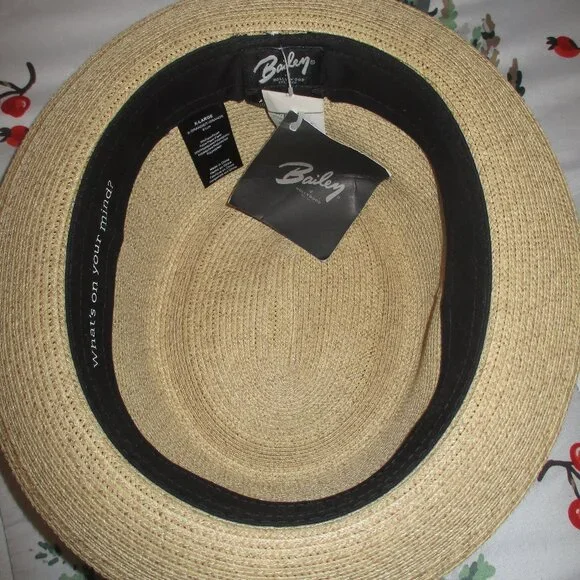 BAILEY OF HOLLYWOOD BREEDWOVEN MENSBLACK & Tan Straw Fedora hats XL NWT